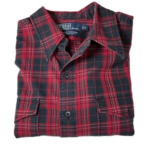Polo Ralph Lauren Woodsman‎ Workshirt Mens Medium Red Black Plaid 100% Cotton